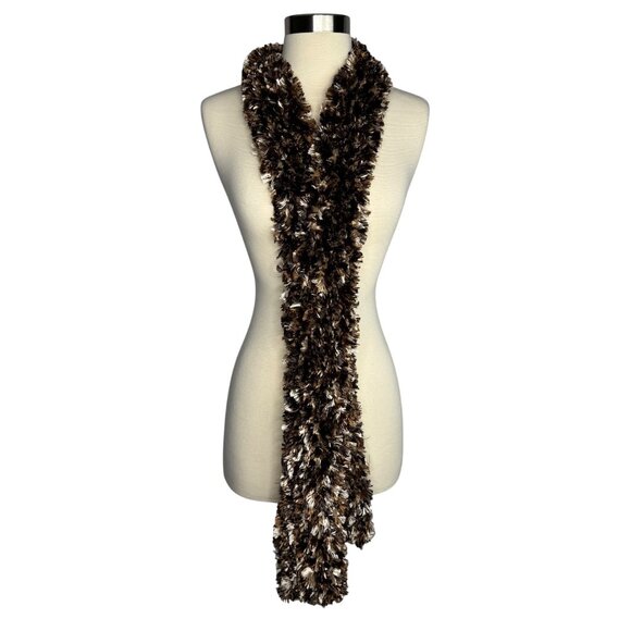 Vintage Y2K Fuzzy Soft Skinny Scarf Croft & Barrow Brown Faux Fur Scarf 75" Long - Picture 1 of 7